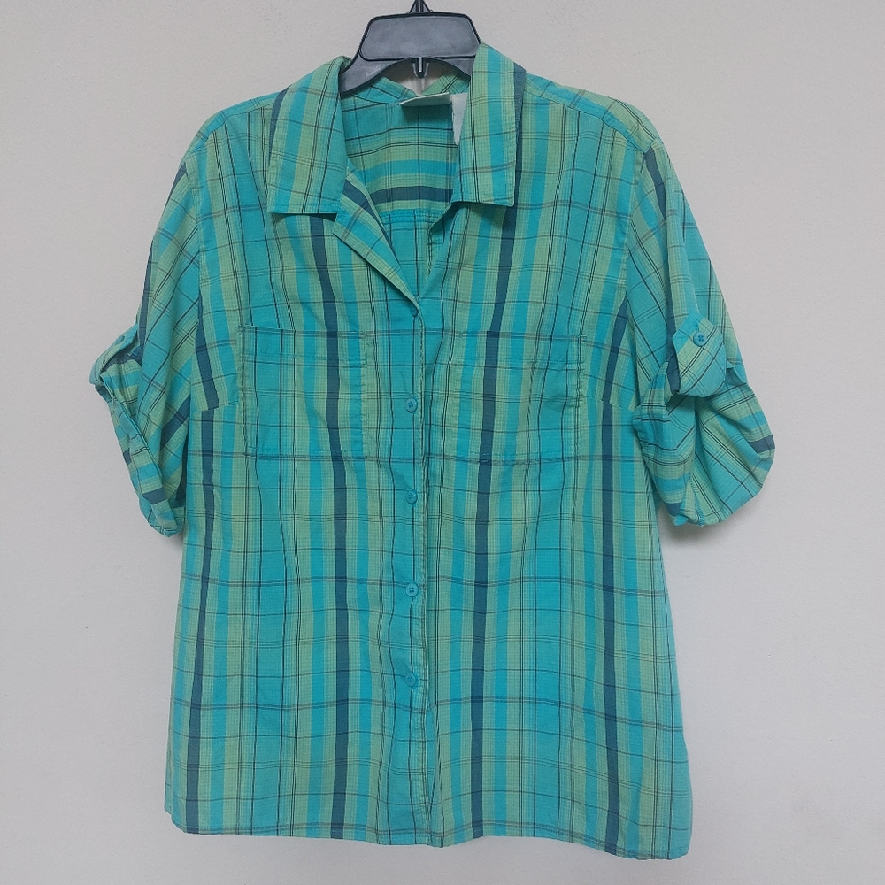 NAPA VALLEY, Blue Green Plaid Casual Button Down Shirt Sz L-XL